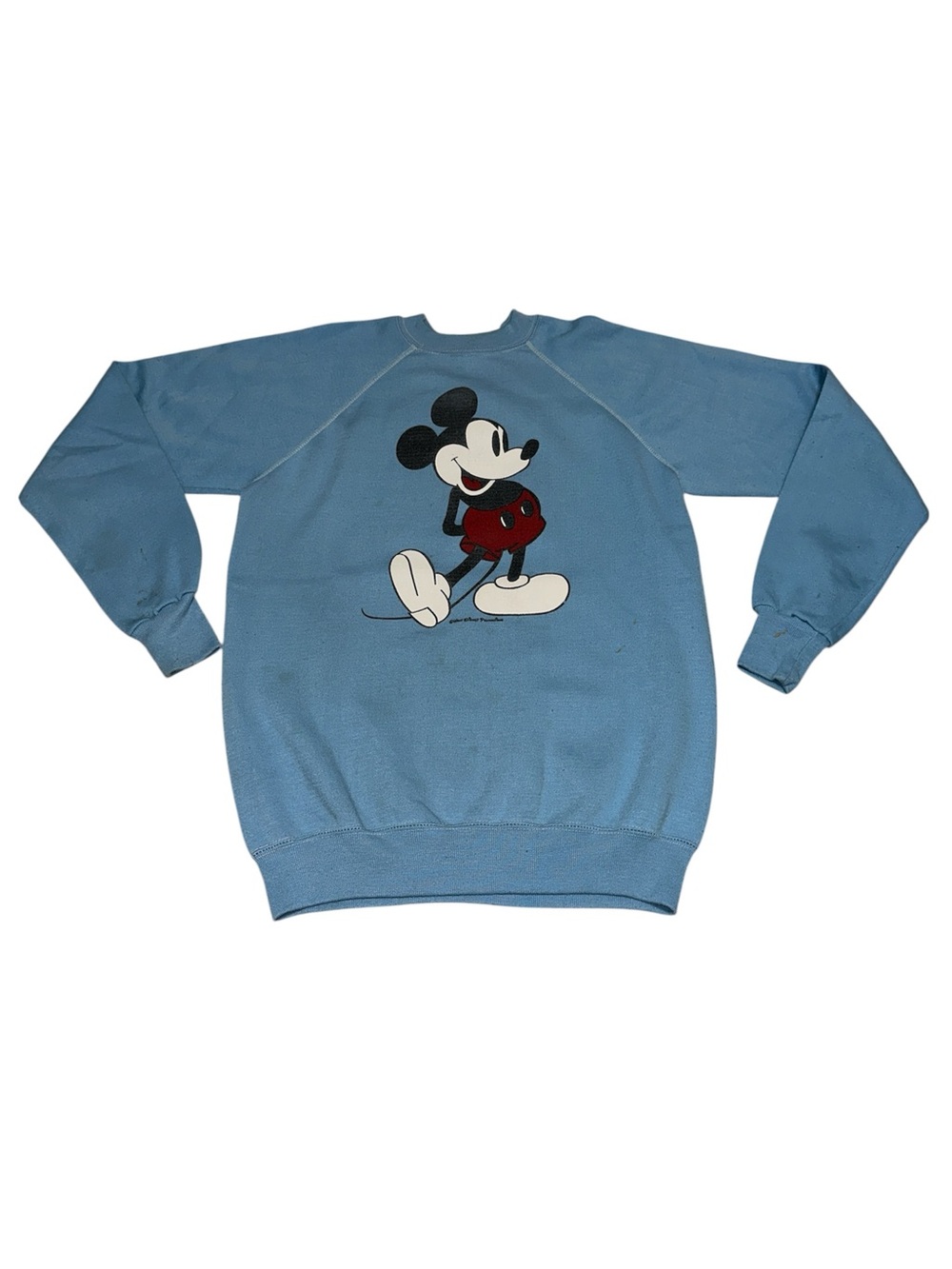 Vintage 80s Disney Mickey Mouse Raglan Sweatshirt Blue Single Stitch Mens L XL